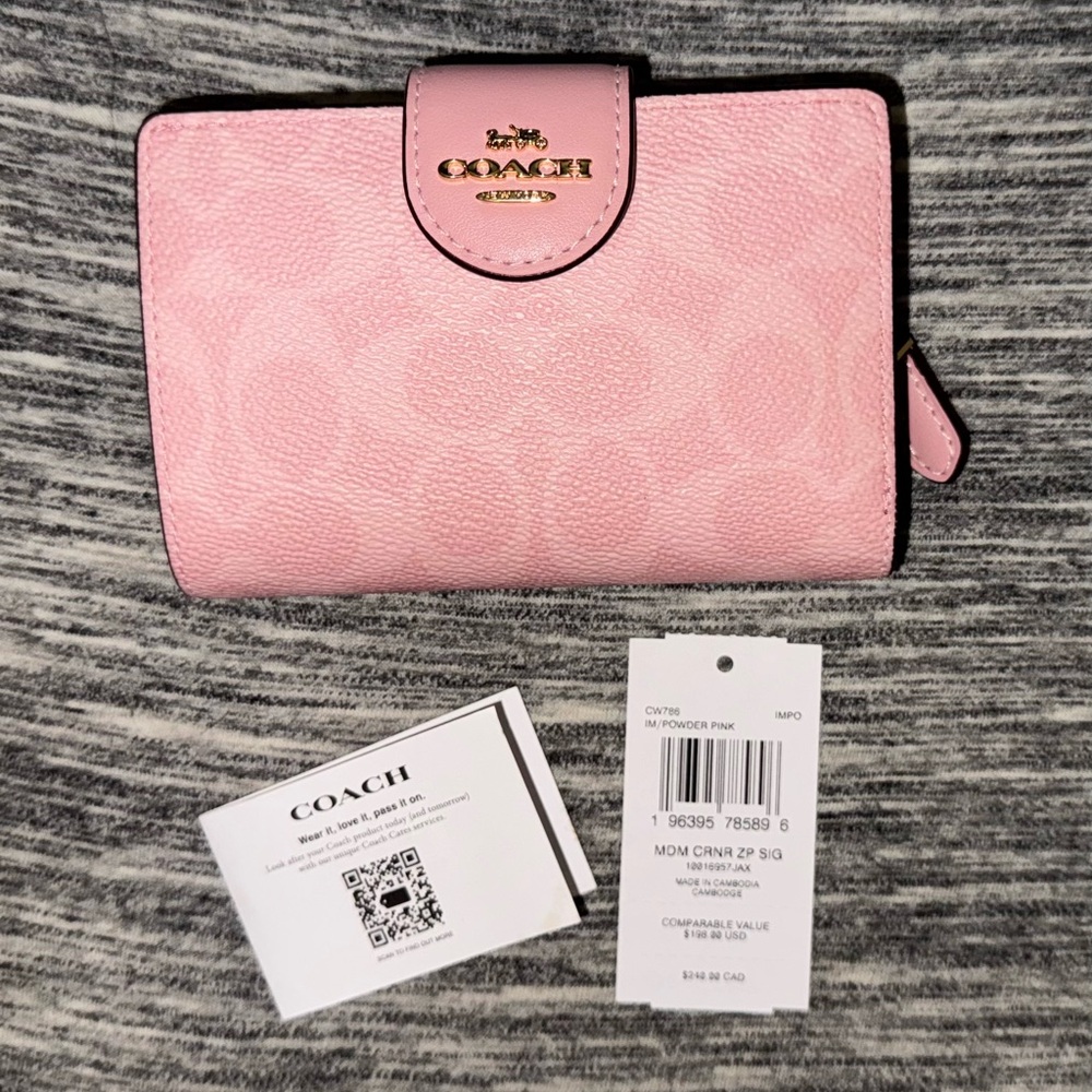 Coach Powder Pink Medium corner zip wallet
